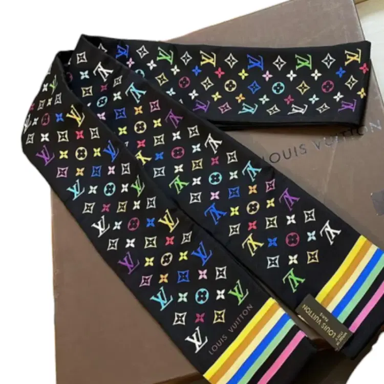 Louis Vuitton Black Monogram Multicolor Silk Bandeau Scarf-Hover-Image