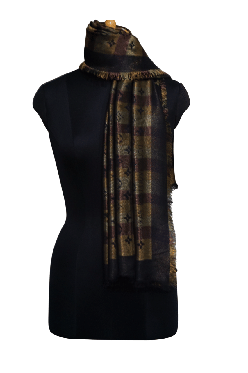 Louis Vuitton Multicolor Striped Monogram Silk/Wool Shine Shawl Scarf