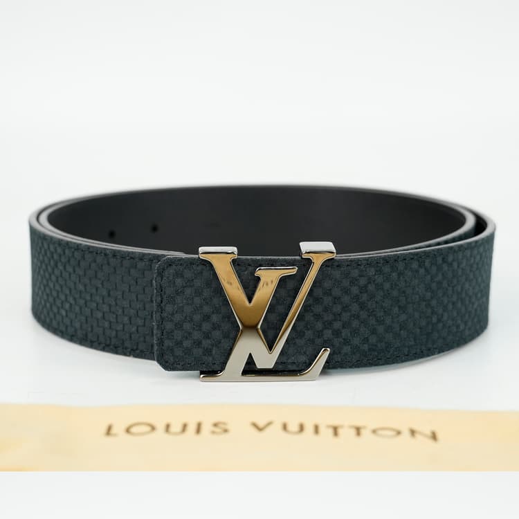 Louis Vuitton Dark Blue Mini Damier Suede LV Initiales Belt, Size 40-Hover-Image