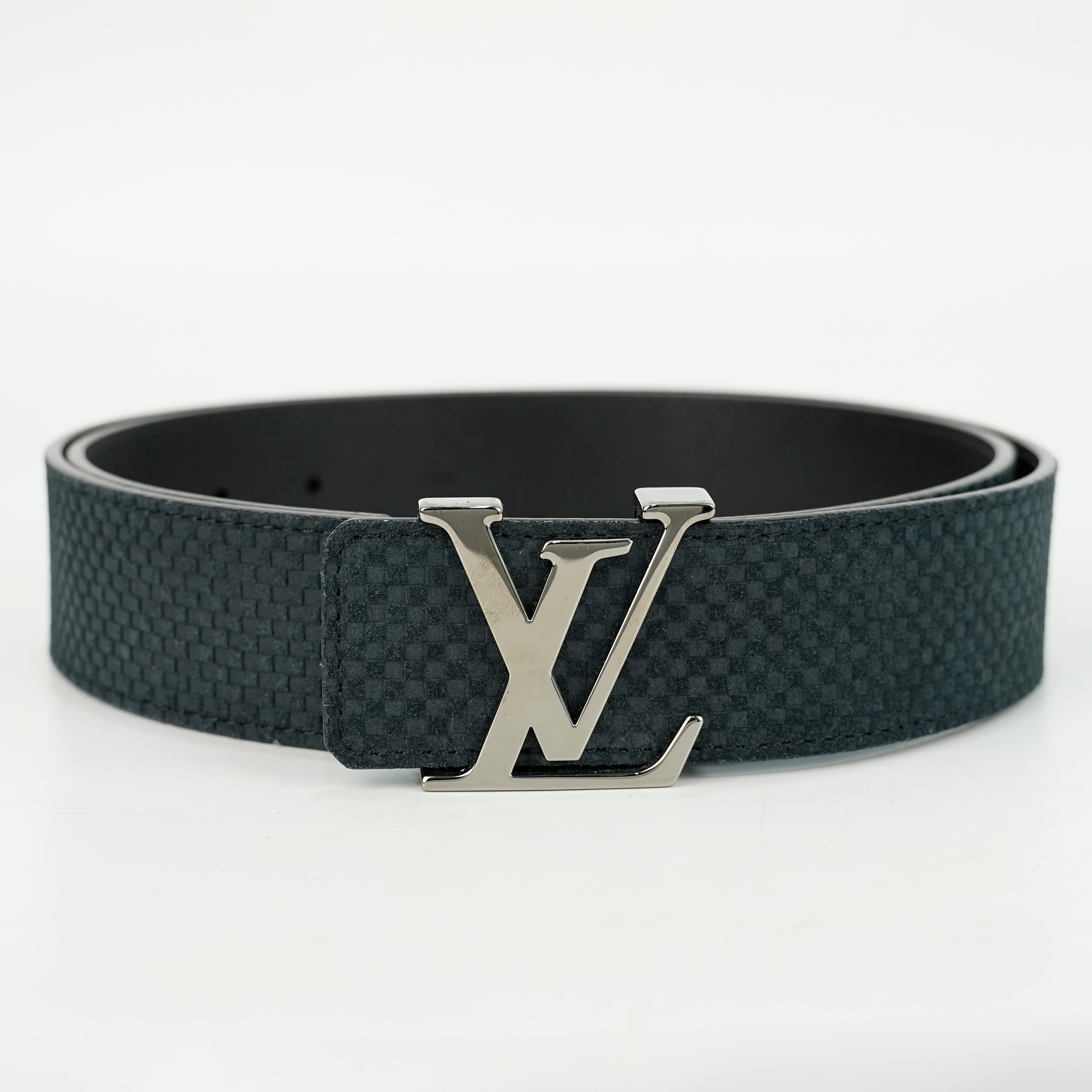 Louis Vuitton Dark Blue Mini Damier Suede LV Initiales Belt, Size 40
