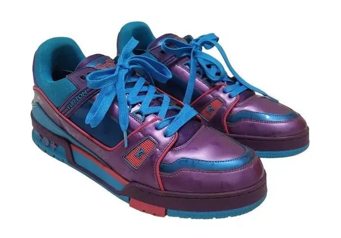 Size 8 - Louis Vuitton Patent Calfskin Mens LV Trainer Sneakers 8 Purple Blue-Hover-Image