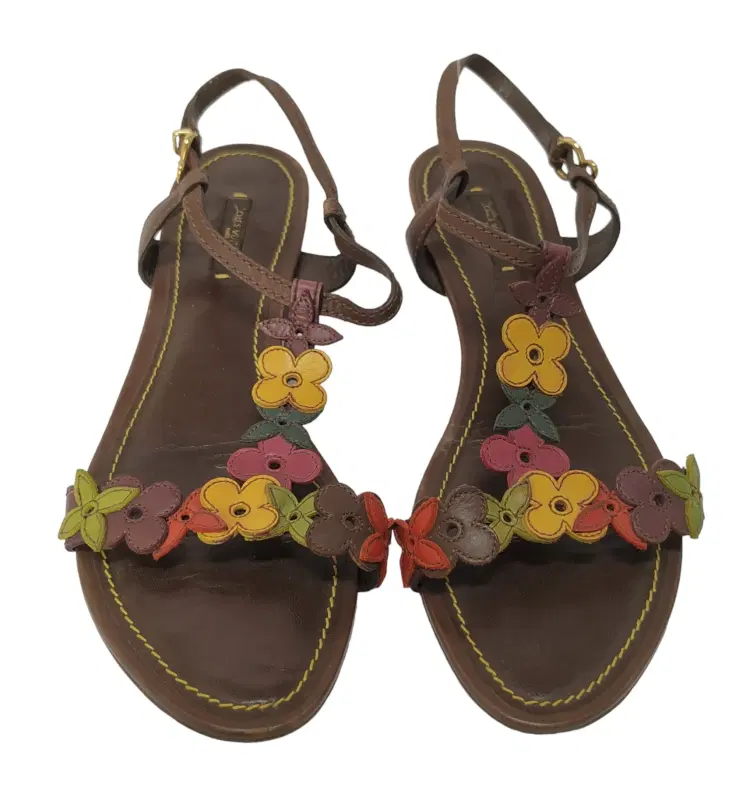Size 40 - Louis Vuitton Leather Flower Flat Sandals-Hover-Image