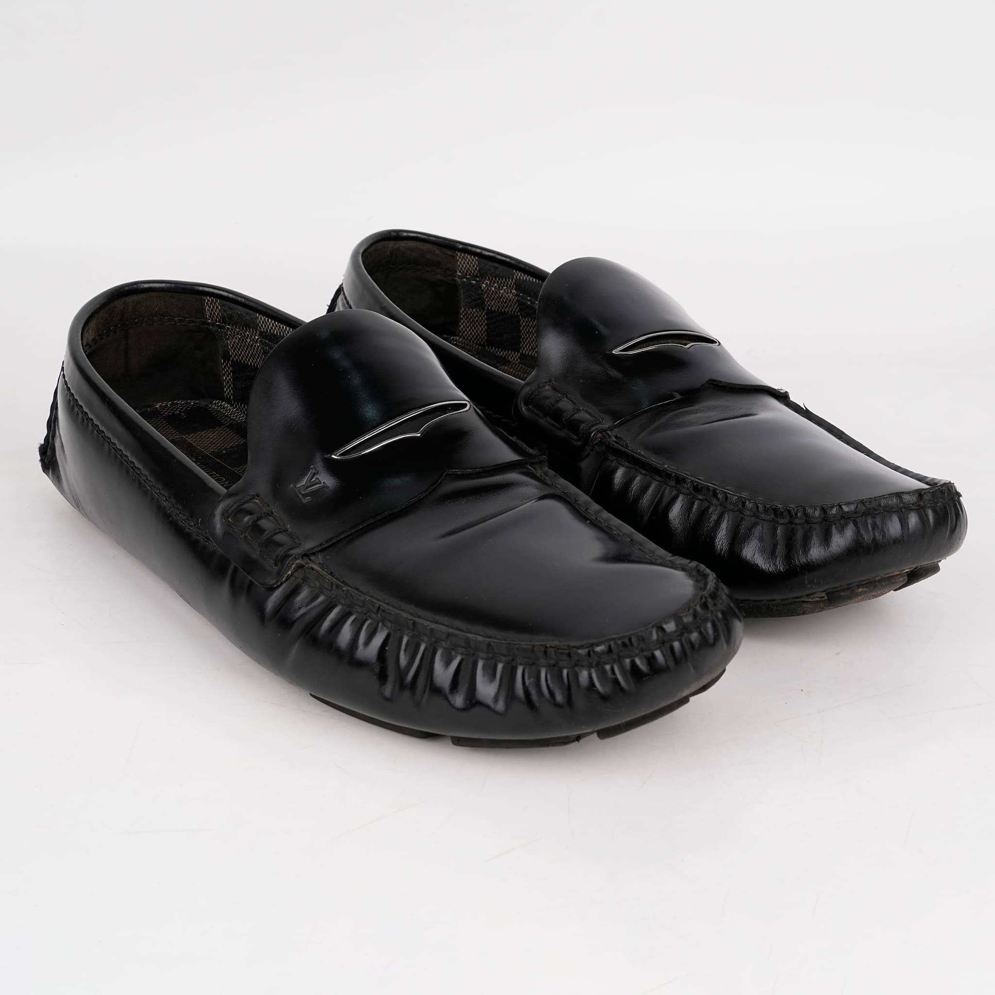 UK 9 - Louis Vuitton Black Leather Slip on Loafers