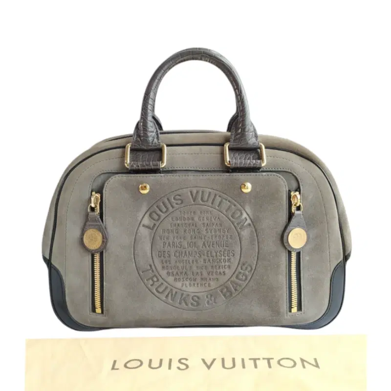 Louis Vuitton Limited Edition Suede Gray Havane Stamped Trunk GM Bag