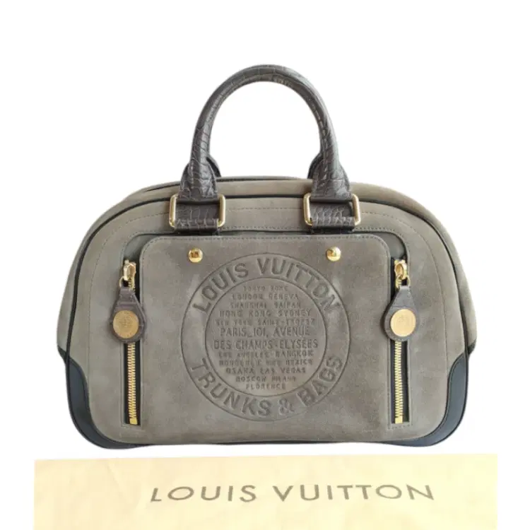 Louis Vuitton Limited Edition Suede Gray Havane Stamped Trunk GM Bag-Hover-Image