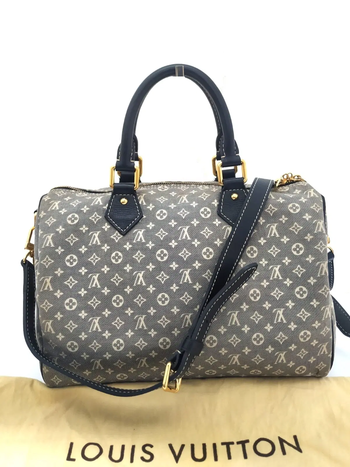 Louis Vuitton Navy Monogram Mini Lin Speedy 30 Bandouliere Bag