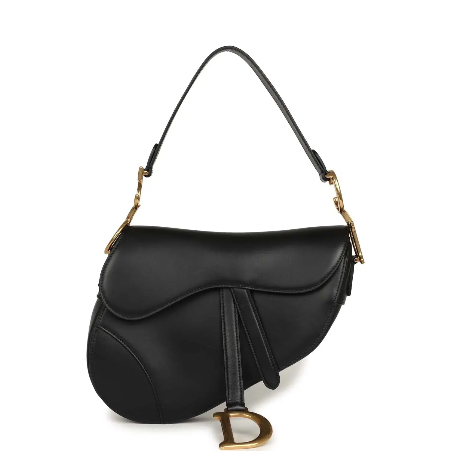 Christian Dior Saddle Bag Black Calfskin Antique Gold Hardware