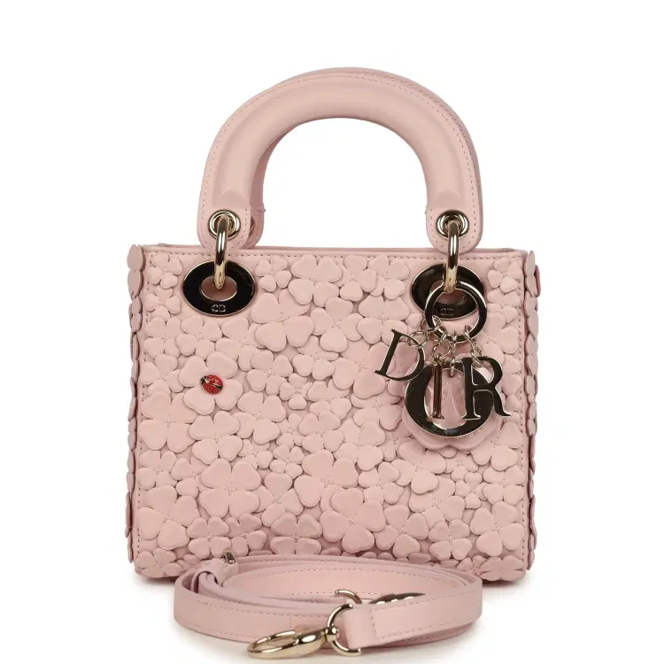 Christian Dior Mini Lady Dior Bag "Clover" Rose Soupir Lambskin Light Gold Hardware-Hover-Image