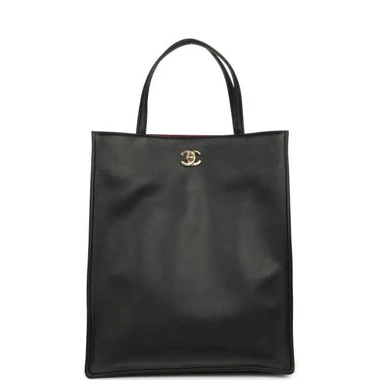 Chanel Small "Grocery Bag" with Chain Black Calfskin Gold Hardware-Hover-Image