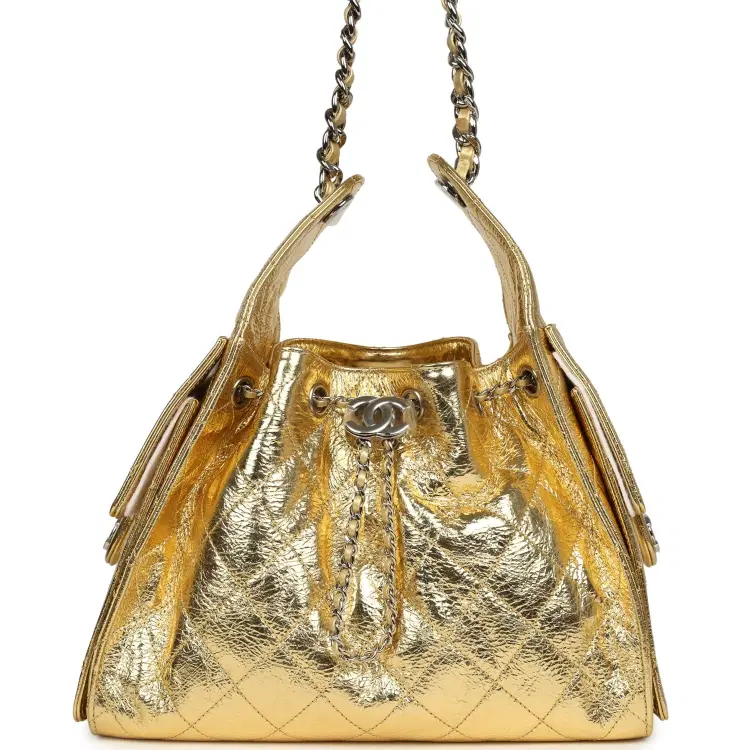 Chanel Small 25 Hobo Bag Gold Metallic Calfskin Silver Hardware-Hover-Image