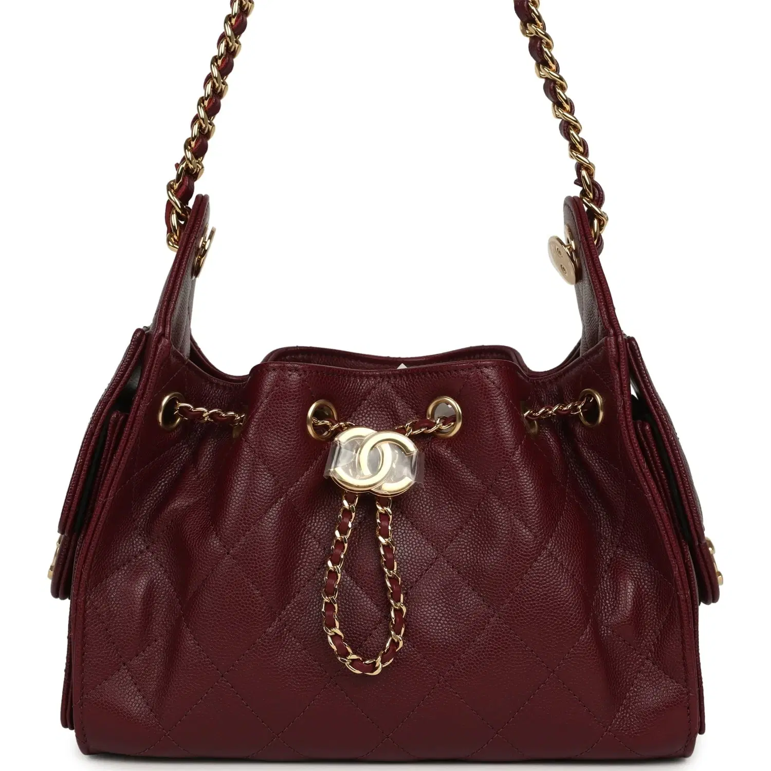 Chanel Mini 25 Hobo Bag Dark Burgundy Caviar Gold Hardware