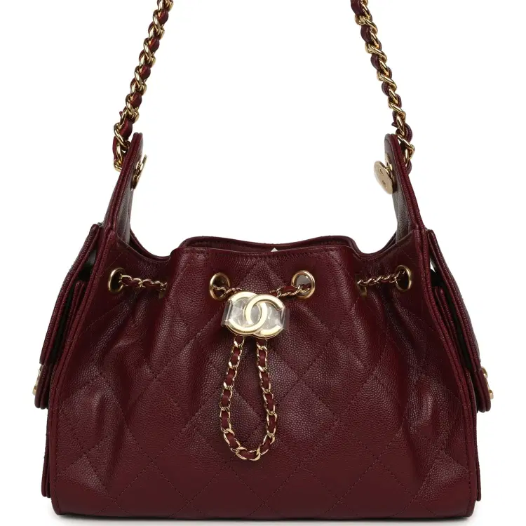 Chanel Mini 25 Hobo Bag Dark Burgundy Caviar Gold Hardware-Hover-Image