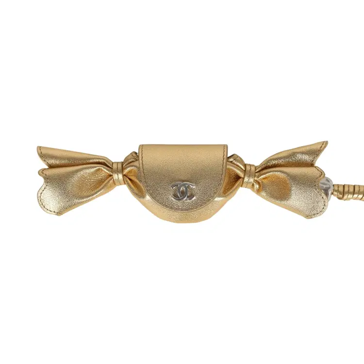 Chanel Mini Candy Bag Charm Light Gold Metallic Lambskin Silver Hardware-Hover-Image