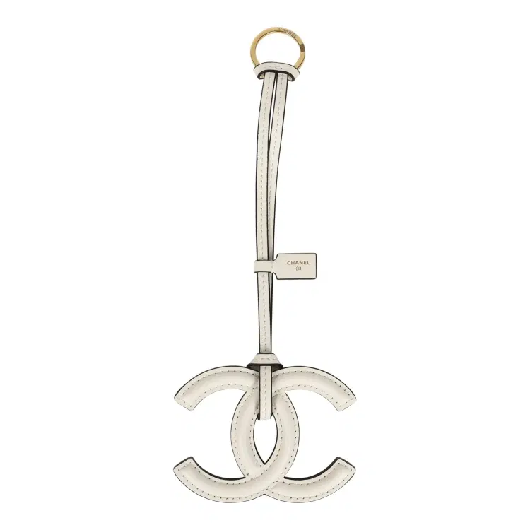 Chanel CC Logo Bag Charm White Lambskin Gold Hardware-Hover-Image