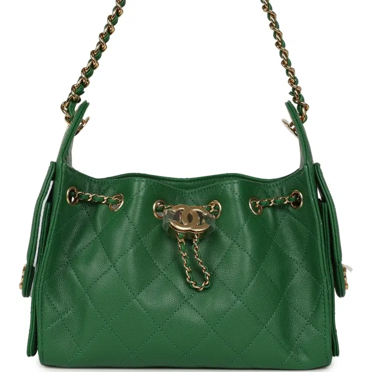 Chanel Mini 25 Hobo Bag Green Caviar Gold Hardware-Hover-Image