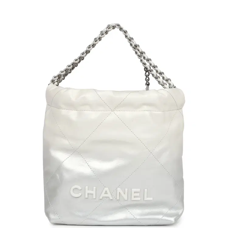 Chanel Mini 22 Bag White and Silver Ombre Metallic Calfskin Silver Hardware-Hover-Image