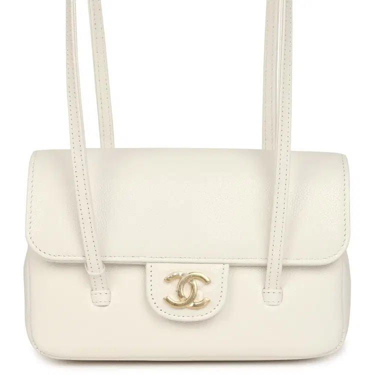 Chanel Mini Preppy Coco Clutch with Straps White Shiny Caviar Brushed Gold Hardware-Hover-Image