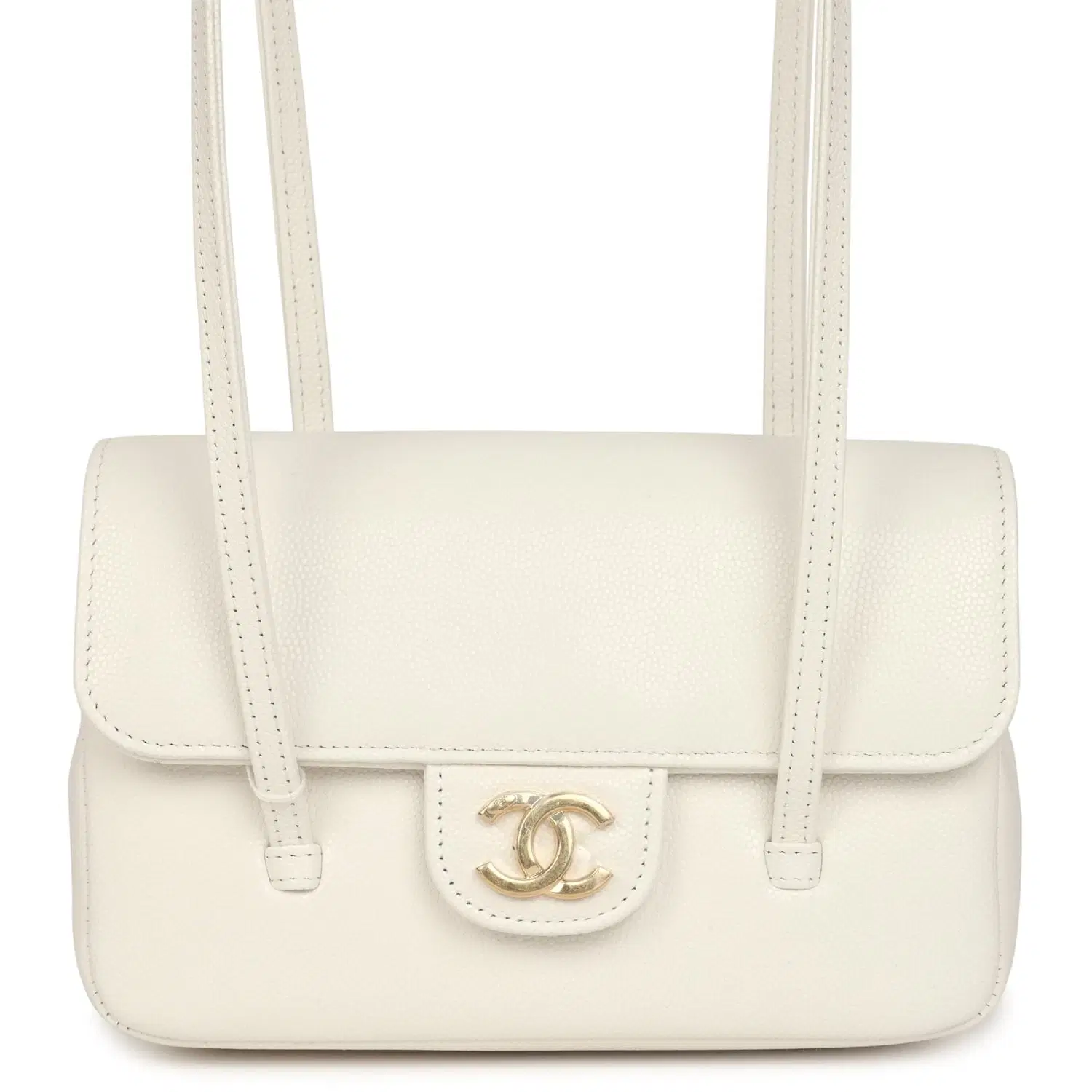 Chanel Mini Preppy Coco Clutch with Straps White Shiny Caviar Brushed Gold Hardware