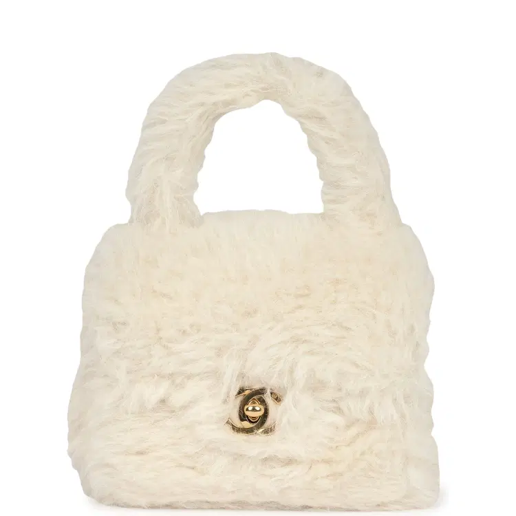 Vintage Chanel Micro Kelly Child White Rabbit Fur Gold Hardware-Hover-Image