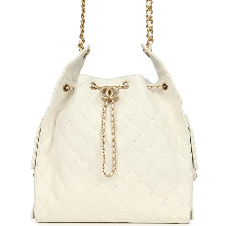 Chanel Medium 25 Hobo Bag White Caviar Antique Gold Hardware-Hover-Image