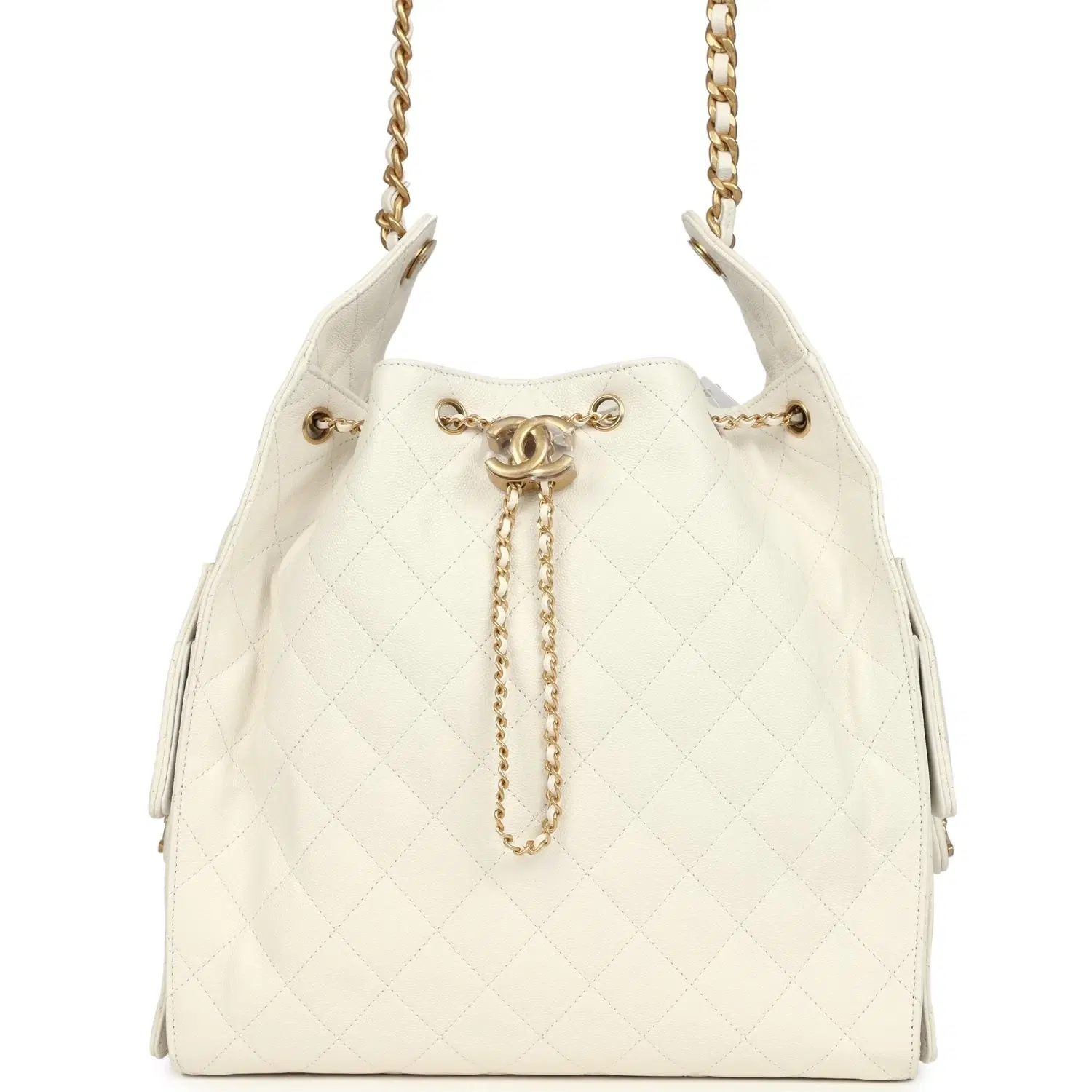 Chanel Medium 25 Hobo Bag White Caviar Antique Gold Hardware