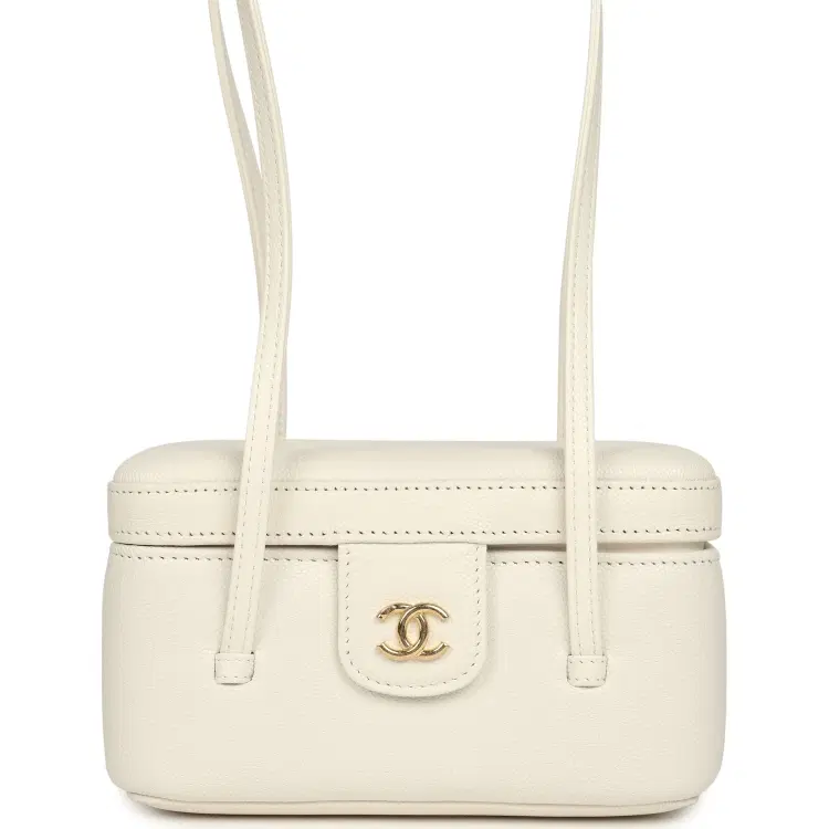 Chanel Preppy Coco Long Vanity with Straps White Shiny Caviar Brushed Gold Hardware-Hover-Image