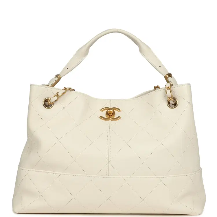Chanel Small Coco Base Hobo Bag White Calfskin Antique Gold Hardware-Hover-Image