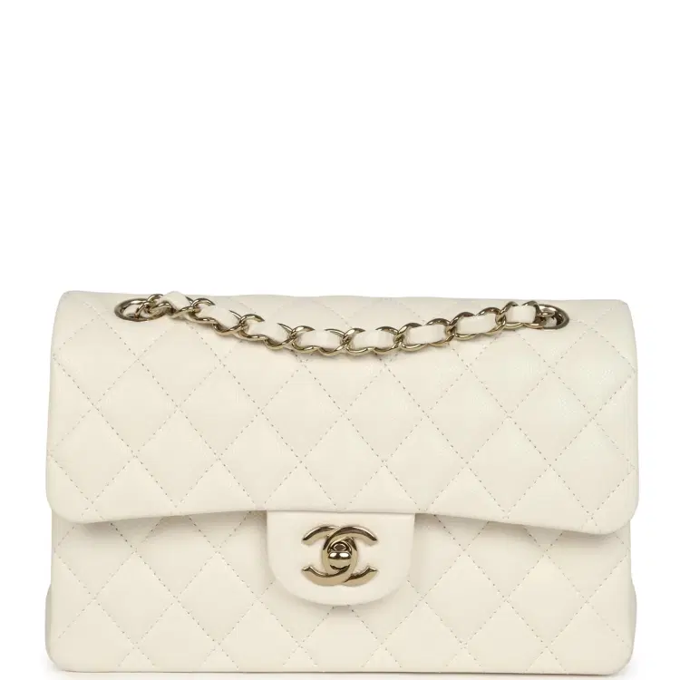 Chanel Small Classic Double Flap Bag White Shiny Caviar Light Gold Hardware-Hover-Image