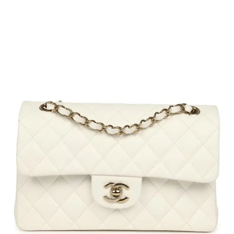 Chanel Small Classic Double Flap Bag Off White Shiny Caviar Light Gold Hardware-Hover-Image