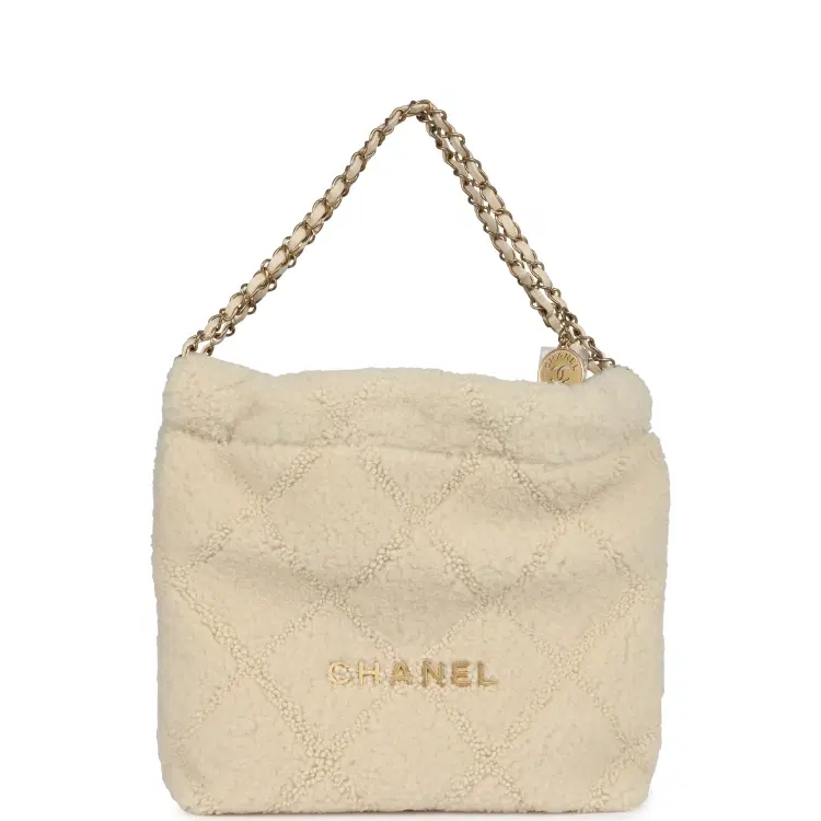 Chanel Small 22 Bag Ecru Shearling Brushed Gold Hardware-Hover-Image