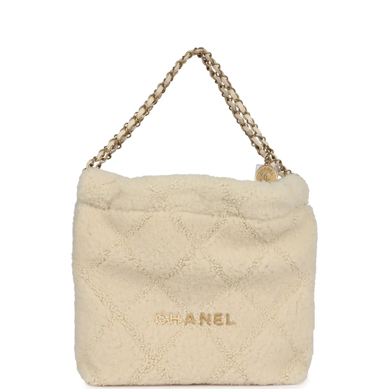 Chanel Small 22 Bag Ecru Shearling Brushed Gold Hardware