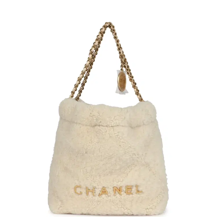 Chanel Mini 22 Bag Ecru Shearling Gold Hardware-Hover-Image