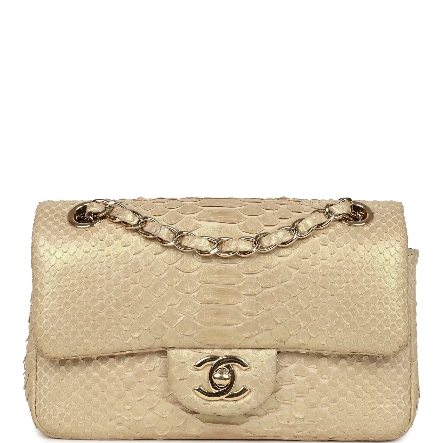 Pre-owned Chanel Mini Rectangular Flap Bag Iridescent Gold Python Gold Hardware