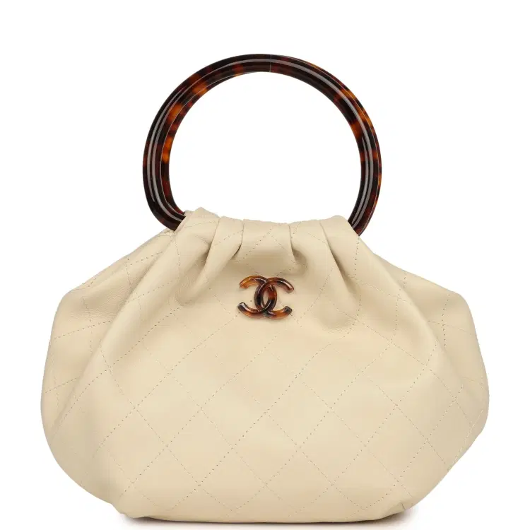 Chanel Small Pouch Light Beige Calfskin Tortoiseshell Hardware-Hover-Image