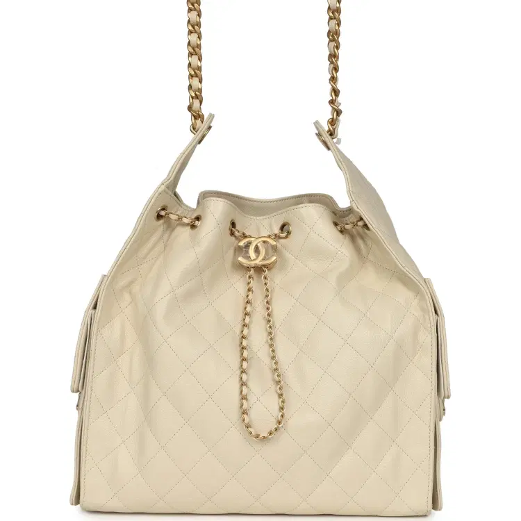 Chanel Medium 25 Hobo Bag Light Beige Caviar Antique Gold Hardware-Hover-Image