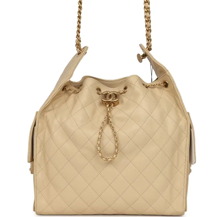 Chanel Medium 25 Hobo Bag Light Beige Caviar Antique Gold Hardware-Hover-Image