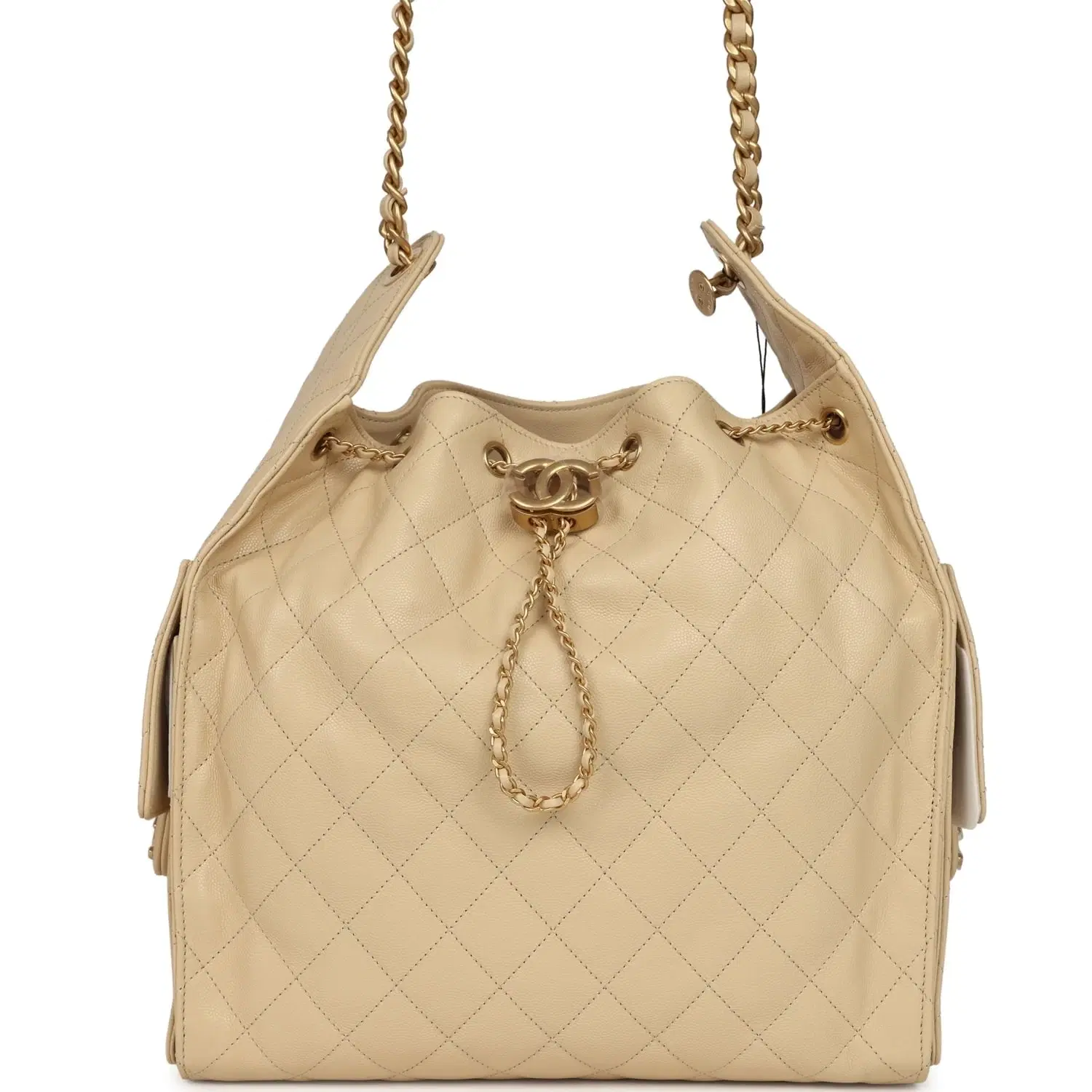 Chanel Medium 25 Hobo Bag Light Beige Caviar Antique Gold Hardware