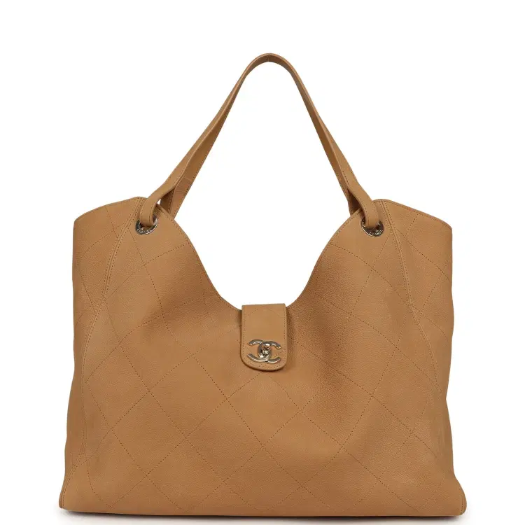 Chanel Maxi Shopping Bag Beige Grained Nubuck Calfskin Light Gold Hardware-Hover-Image