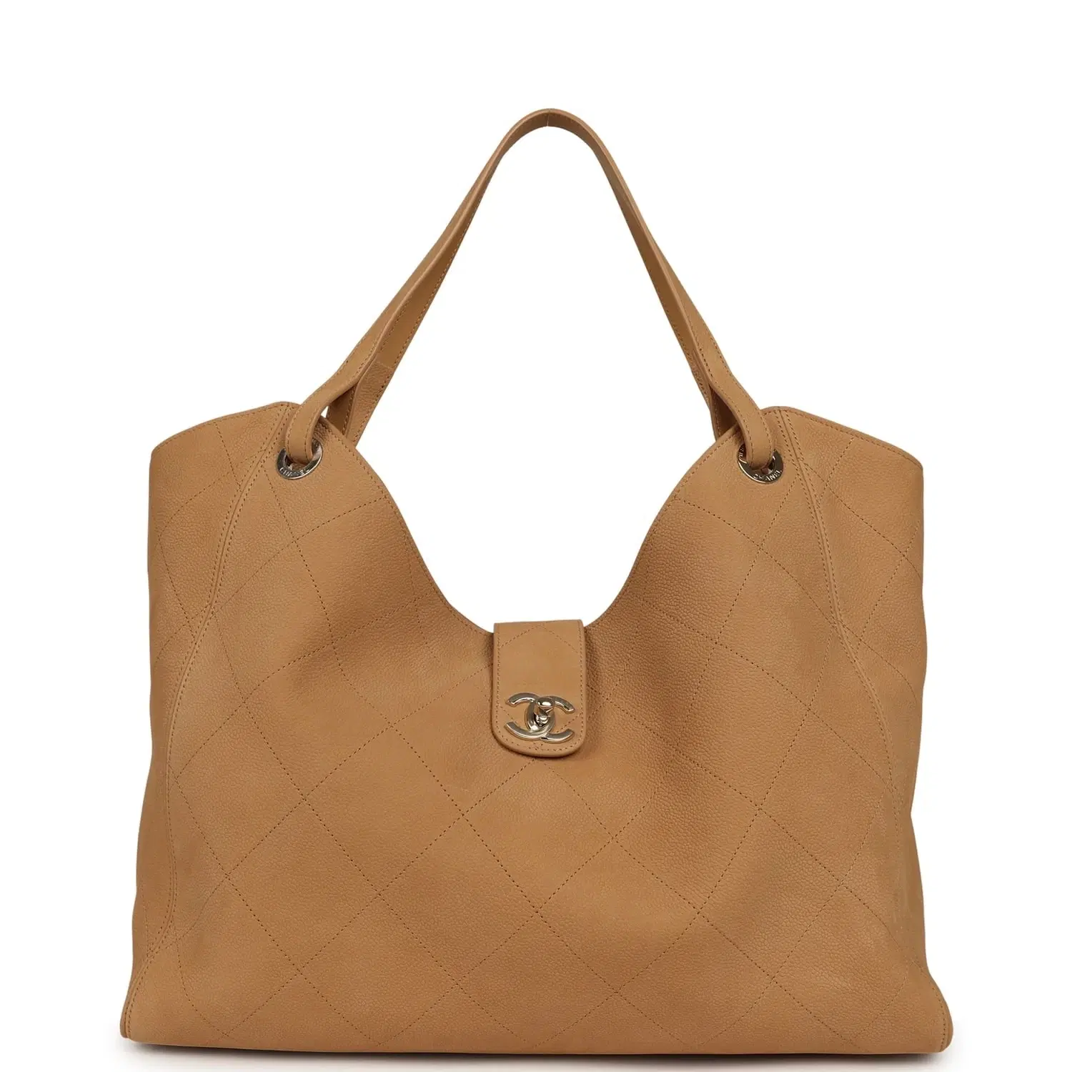 Chanel Maxi Shopping Bag Beige Grained Nubuck Calfskin Light Gold Hardware