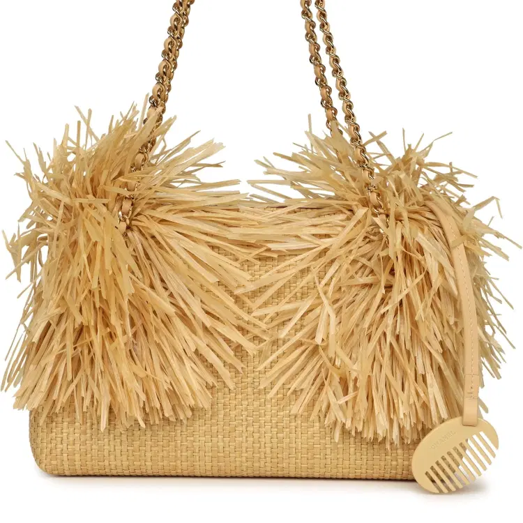 Chanel Small CC Shopping Bag Beige Braided Raffia Gold Hardware-Hover-Image