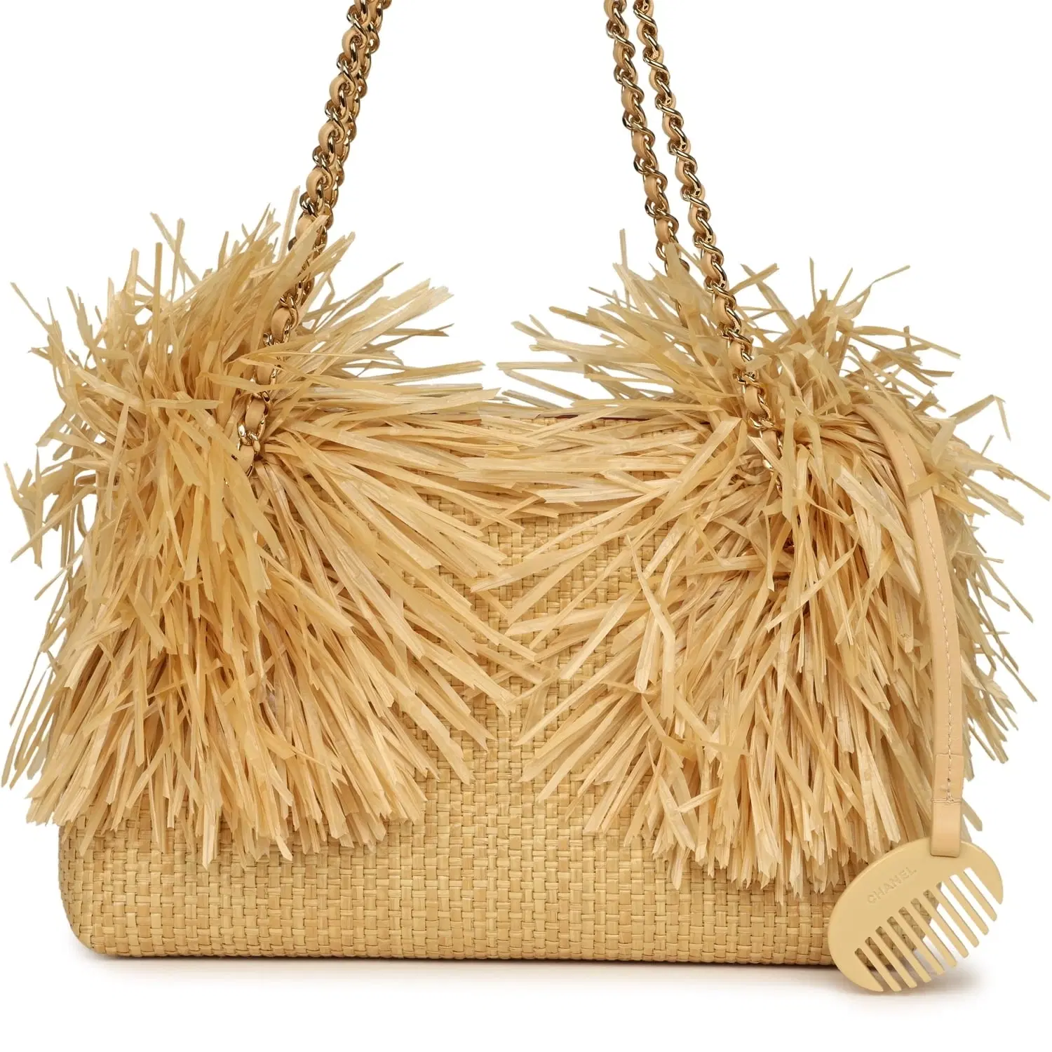 Chanel Small CC Shopping Bag Beige Braided Raffia Gold Hardware