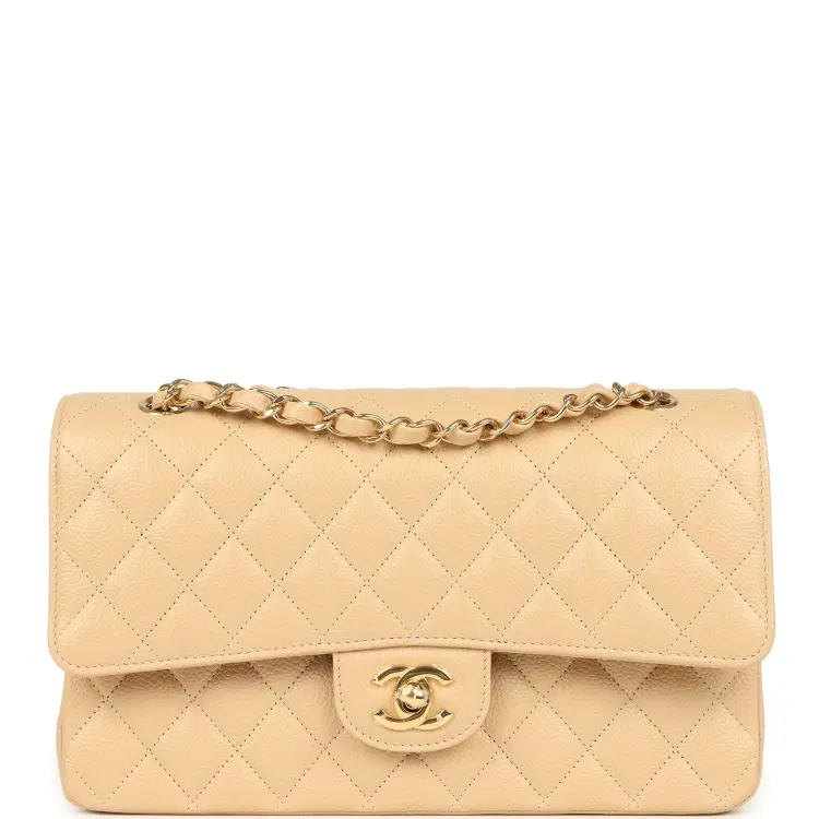 Chanel Medium Classic Double Flap Beige Clair Caviar Gold Hardware-Hover-Image
