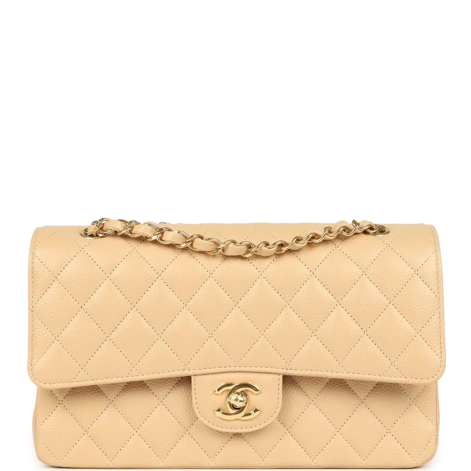 Chanel Medium Classic Double Flap Beige Clair Caviar Gold Hardware