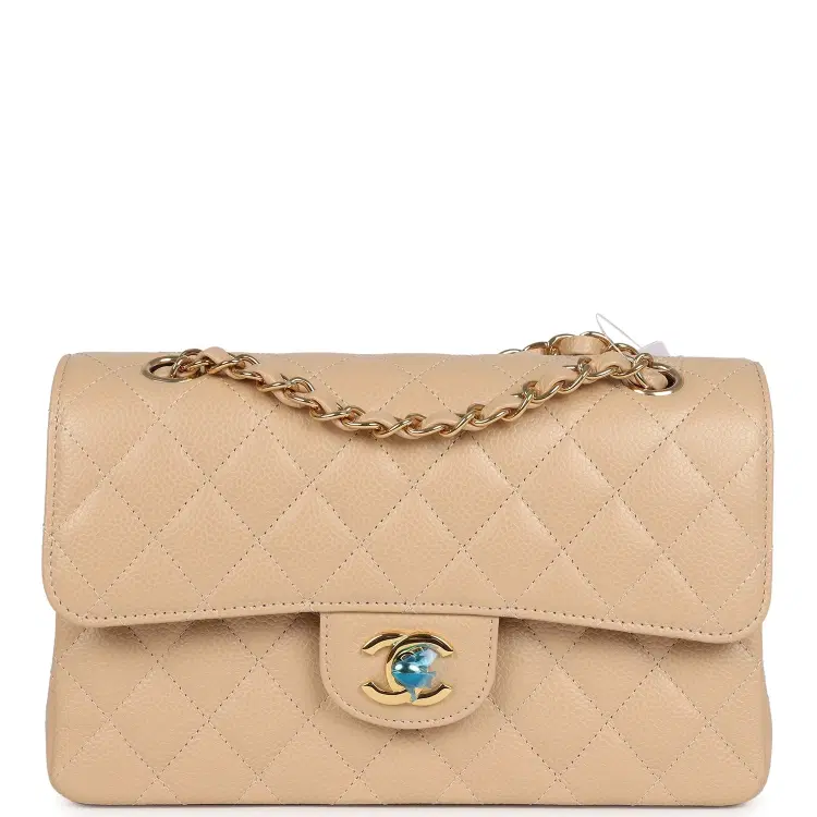 Chanel Small Classic Double Flap Bag Beige Caviar Gold Hardware-Hover-Image