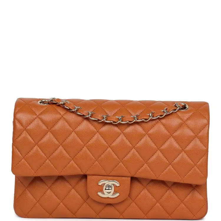 Chanel Medium Classic Double Flap Bag Caramel Shiny Caviar Light Gold Hardware-Hover-Image