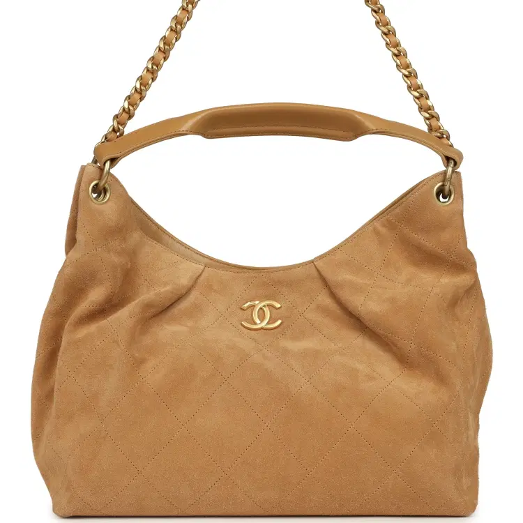 Chanel Maxi Hobo Bag Beige Suede Antique Gold Hardware-Hover-Image