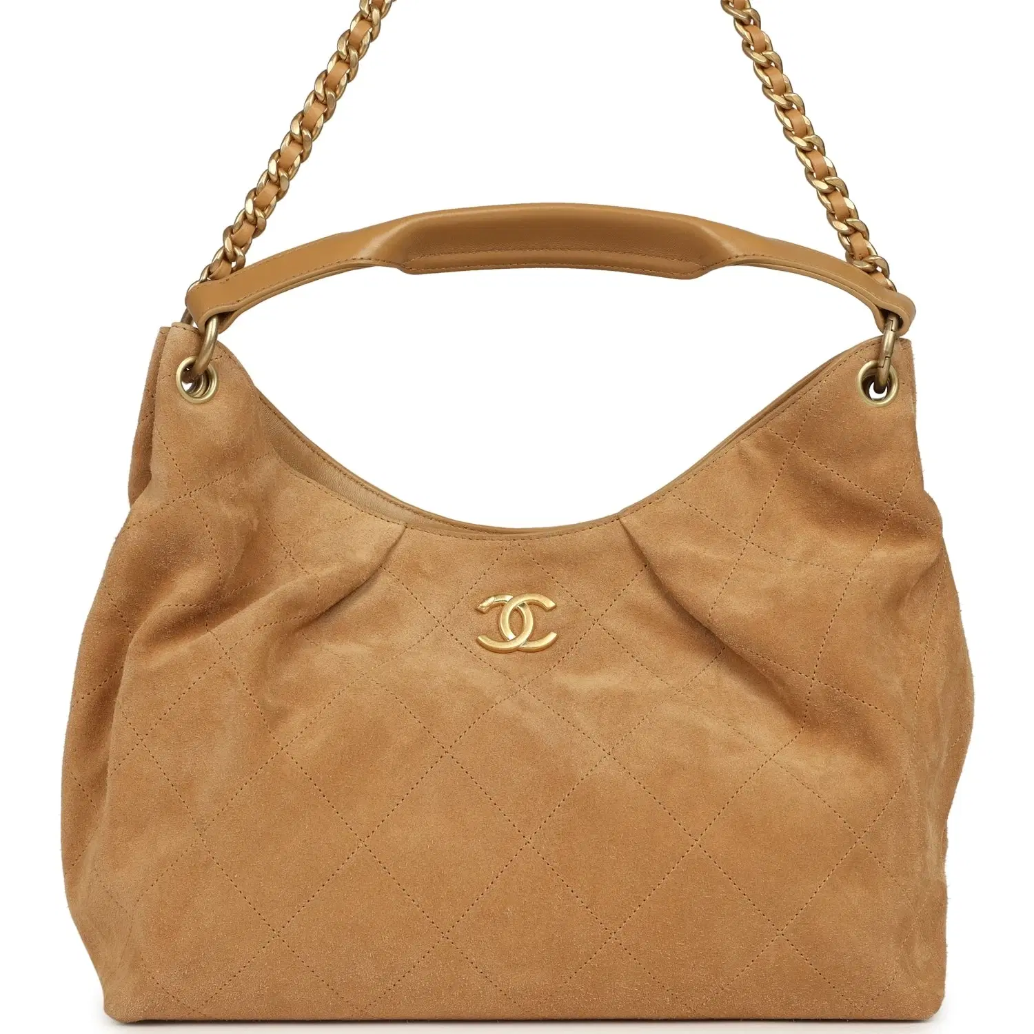 Chanel Maxi Hobo Bag Beige Suede Antique Gold Hardware