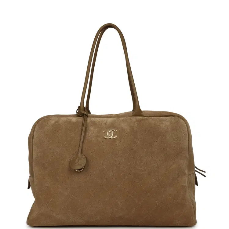 Chanel Maxi "Perfect Bowling" Bag Dark Beige Suede Gold Hardware-Hover-Image