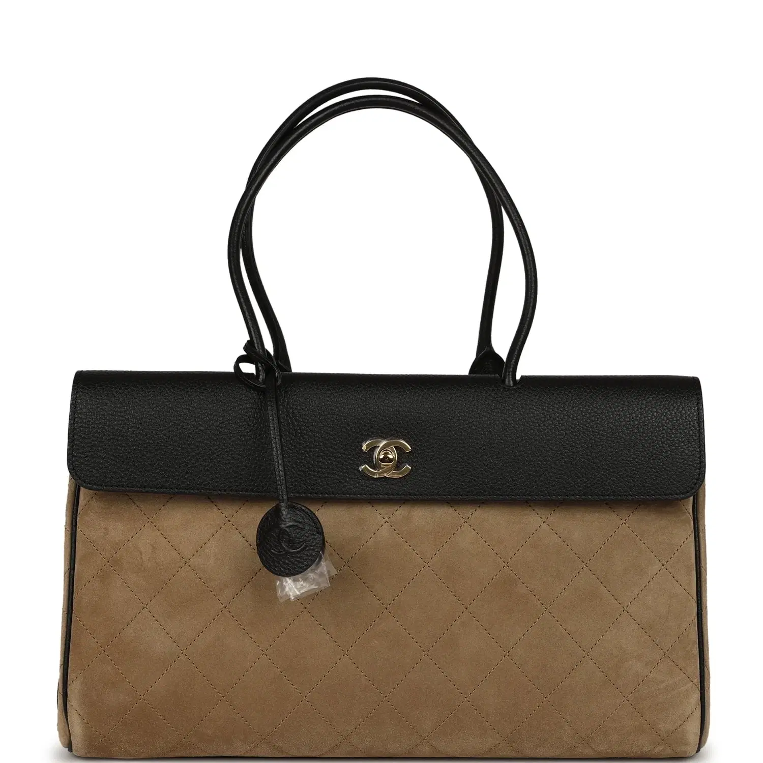 Chanel Medium "Urban Essential" East West Shopping Tote Black Grained Calfskin and Beige Suede Gold Hardware