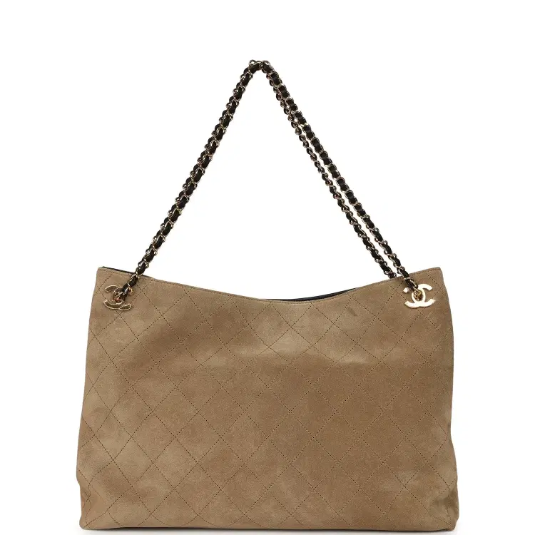 Chanel Large "Eyes on You" CC Shopping Bag Dark Beige Suede Gold Hardware-Hover-Image